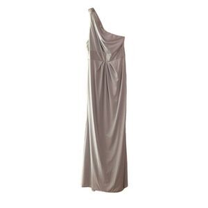 White Vera Wang Grey One Shoulder Jersey Satin Trim Bridesmaid Dress Womens 8